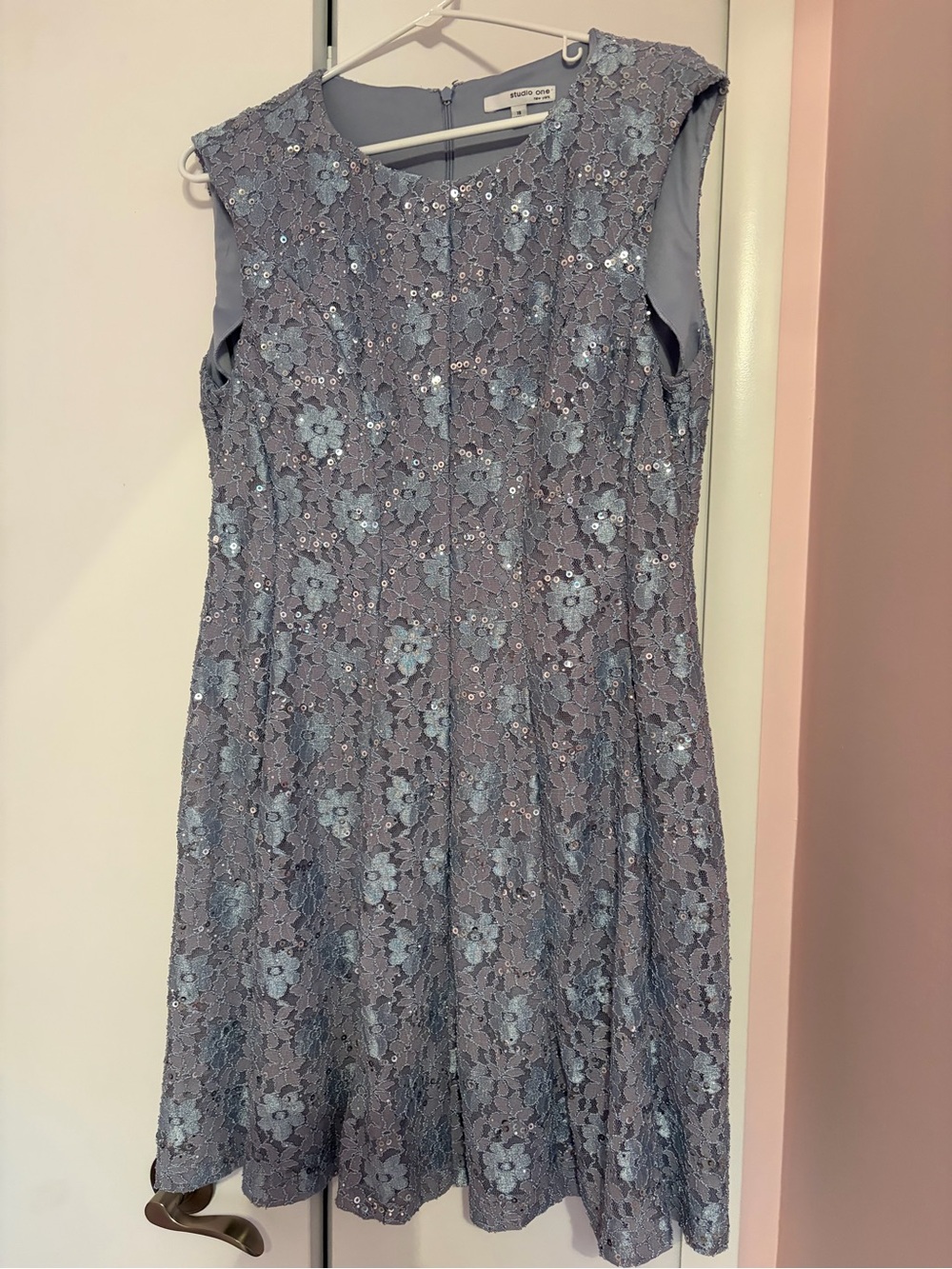 Sleeveless Lace Floral A-Line Dress in Light Blue